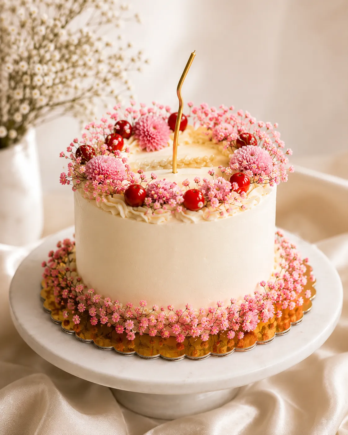Bloemen & Kersen Taart